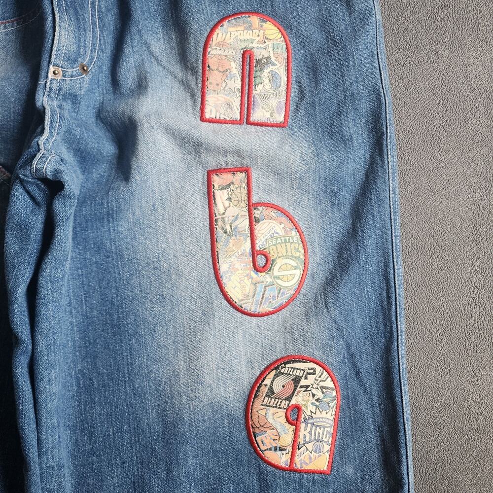 Vintage Baggy NBA UNK AOP Denim Jean Shorts 38 - Picture 3 of 10